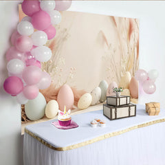 Lofaris Toile de fond œufs de Pâques bohème, Fond photographique herbe de la pampa crème et fleurs séchées