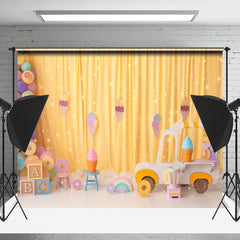 Cake Smash Coloré Glace Crème Or Rideau Toile de fond