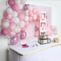 Lofaris Toile de fond Cake Smash nom personnalisé arche de ballons roses, Fond fête d'anniversaire fille blocs de lettres blancs