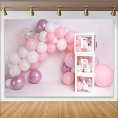 Lofaris Toile de fond Cake Smash nom personnalisé arche de ballons roses, Fond fête d'anniversaire fille blocs de lettres blancs