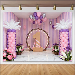 Lofaris Toile de Fond Anniversaire Floral Rose et Violet Chiffre Un Lumineux