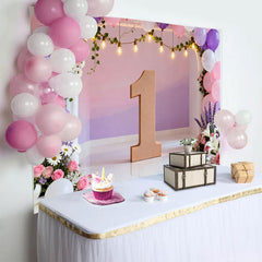 Lofaris Arche de Ballons Florale Rose et Violette Fond Premier Anniversaire