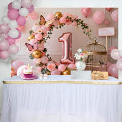 Lofaris Toile de Fond Cake Smash Or Rose et Arche Ballons Rose et Or