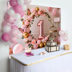 Lofaris Toile de Fond Cake Smash Or Rose et Arche Ballons Rose et Or