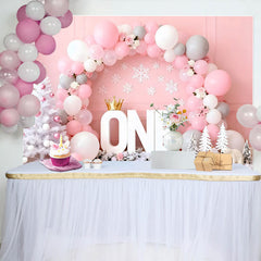 Lofaris Fond Winter ONEderland Cake Smash Arche Ballons Rose Blanc et Ours