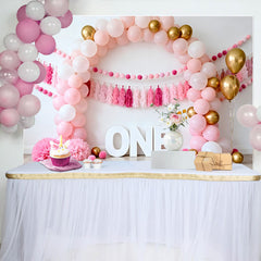 Lofaris Toile de Fond Cake Smash Rose et Or Signe ONE et Guirlande Glands