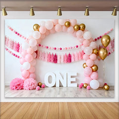 Lofaris Toile de Fond Cake Smash Rose et Or Signe ONE et Guirlande Glands