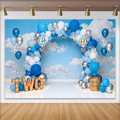 Lofaris Fond Cake Smash Montgolfière Up Up and Away Ciel Bleu Fête TWO