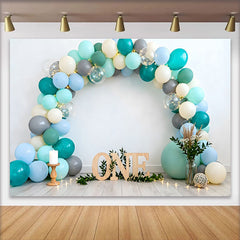Lofaris Toile de Fond Cake Smash Ballons Bleu et Sarcelle Style Boho Vert