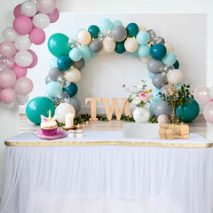 Lofaris Fond Cake Smash 2ème Anniversaire Arche Ballons Gris et Sarcelle