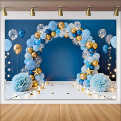 Lofaris Fond Photo Bleu et Or Arche Ballons Étoiles Dorées et Guirlandes