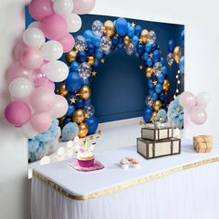 Lofaris Fond Portrait Garçon Arche Ballons Bleu Royal et Or Étoiles Or