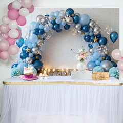 Lofaris Fond Cake Smash Brique Blanche Ballons Bleu et Argent Sol en Bois