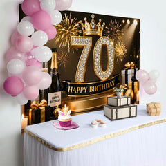 Lofaris Toile de Fond 70 ans Joyeux Anniversaire Couronne Or Noir et Diamant