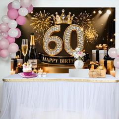 Lofaris Fond Photo 60 ans Joyeux Anniversaire Noir et Or Couronne et Cadeaux