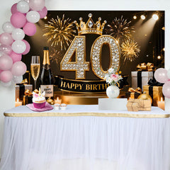 Lofaris Toile de Fond 40 ans Joyeux Anniversaire Couronne Or Diamant Noir Or