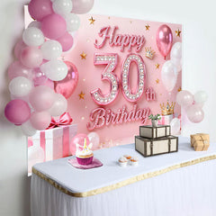 Lofaris Fond 30 ans Joyeux Anniversaire Ballons Roses Étoiles Or et Diamant