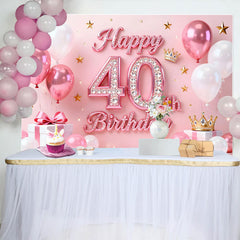 Lofaris Toile de Fond 40 ans Joyeux Anniversaire Ballons Roses Or et Diamant
