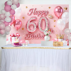 Lofaris Toile de Fond 60 ans Joyeux Anniversaire Ballons Roses Or et Diamant