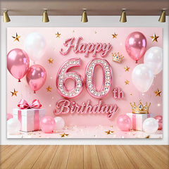 Lofaris Toile de Fond 60 ans Joyeux Anniversaire Ballons Roses Or et Diamant