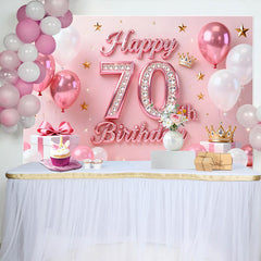 Lofaris Fond 70 ans Joyeux Anniversaire Ballons Roses Étoiles Or et Diamant
