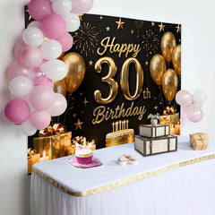 Lofaris Fond Photo 30 ans Joyeux Anniversaire Ballons Or Fond Noir Gâteau