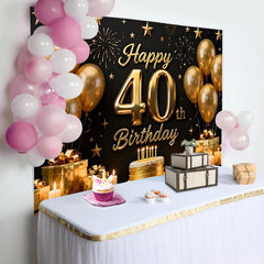 Lofaris Toile de Fond 40 ans Joyeux Anniversaire Ballons Or Noir et Étoiles