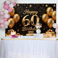Lofaris Toile de Fond 60 ans Joyeux Anniversaire Noir et Or Ballons et Gâteau