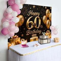 Lofaris Toile de Fond 60 ans Joyeux Anniversaire Noir et Or Ballons et Gâteau