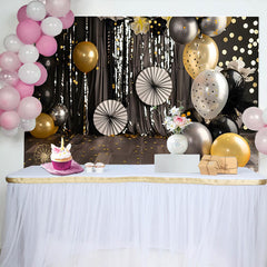 Lofaris Fond Cake Smash Noir Or Argent Ballons et Effet Bokeh Étincelant