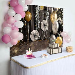 Lofaris Fond Cake Smash Noir Or Argent Ballons et Effet Bokeh Étincelant