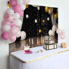Lofaris Fond Cake Smash Ballons à Pois Rideau Argent Noir et Or