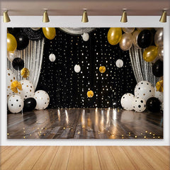 Lofaris Fond Cake Smash Ballons à Pois Rideau Argent Noir et Or