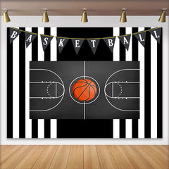 Lofaris Fond Anniversaire Terrain de Basket Thème Sport Rayures Noir Blanc