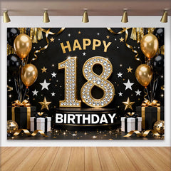 Lofaris Fond Luxe 18 ans Joyeux Anniversaire Ballons Or et Chiffres Diamant