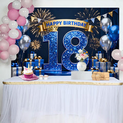 Lofaris Toile de Fond 18 ans Bleu Royal Chiffres Diamant Bleu et Ballons