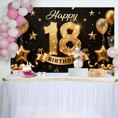 Lofaris Fond Élégant 18 ans Joyeux Anniversaire Ballons Étoiles Or et Cadeaux