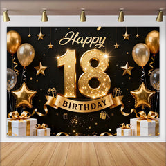 Lofaris Fond Élégant 18 ans Joyeux Anniversaire Ballons Étoiles Or et Cadeaux