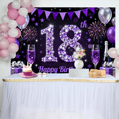Lofaris Fond Luxe 18 ans Diamant Violet Ballons Violets et Champagne