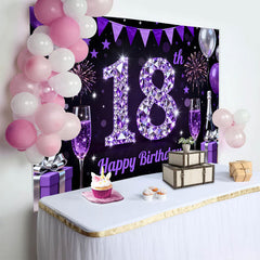 Lofaris Fond Luxe 18 ans Diamant Violet Ballons Violets et Champagne