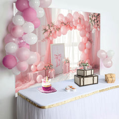 Lofaris Fond Arche de Ballons Rose et Cadeau Fenêtre Intérieure Cake Smash