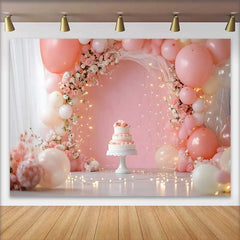 Lofaris Fond Mariage Arche Florale Ballons Roses, Arrière-plan Photographie Fête Gâteau Blanc et Guirlandes