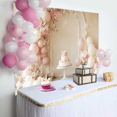 Lofaris Fond Mariage Arche Florale Ballons Rose Pastel, Arrière-plan Photographie Gâteau Sucré