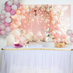 Lofaris Fond Mariage Ballons Roses Lumineux, Arrière-plan Photographie Fête Arche Florale et Gâteau