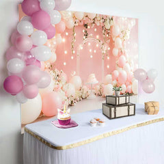 Lofaris Fond Mariage Ballons Roses Lumineux, Arrière-plan Photographie Fête Arche Florale et Gâteau