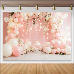 Lofaris Fond Mariage Ballons Roses Lumineux, Arrière-plan Photographie Fête Arche Florale et Gâteau