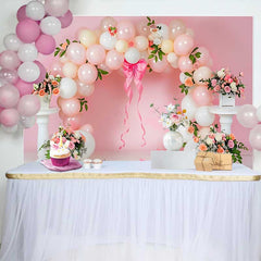 Lofaris Fond Mariage Arche Ballons Roses et Fleurs, Arrière-plan Fête Bridal Shower Grand Nœud et Ruban