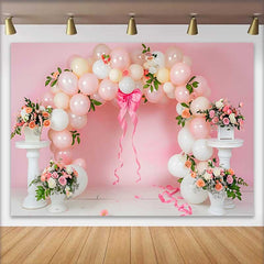 Lofaris Fond Mariage Arche Ballons Roses et Fleurs, Arrière-plan Fête Bridal Shower Grand Nœud et Ruban