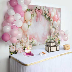 Lofaris Fond Mariage Ballons Roses et Rubans, Arrière-plan Photographie Bridal Shower Fleurs Aquarelle