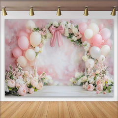 Lofaris Fond Mariage Ballons Roses et Rubans, Arrière-plan Photographie Bridal Shower Fleurs Aquarelle
